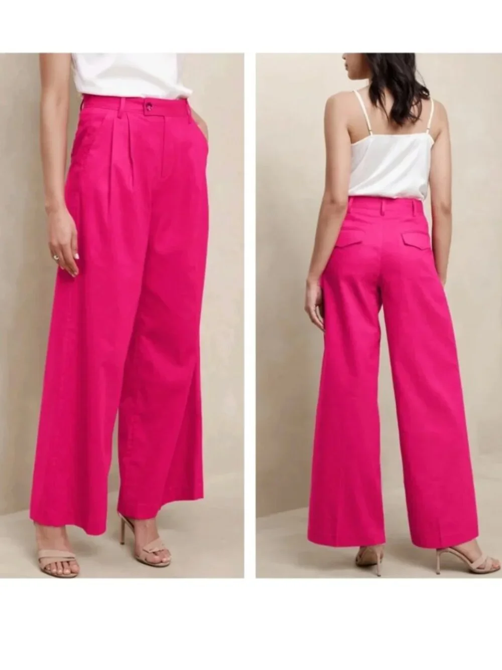 Banana Republic Dragon Fruit Pink Linen Blend Wide Leg Dress Pants 12